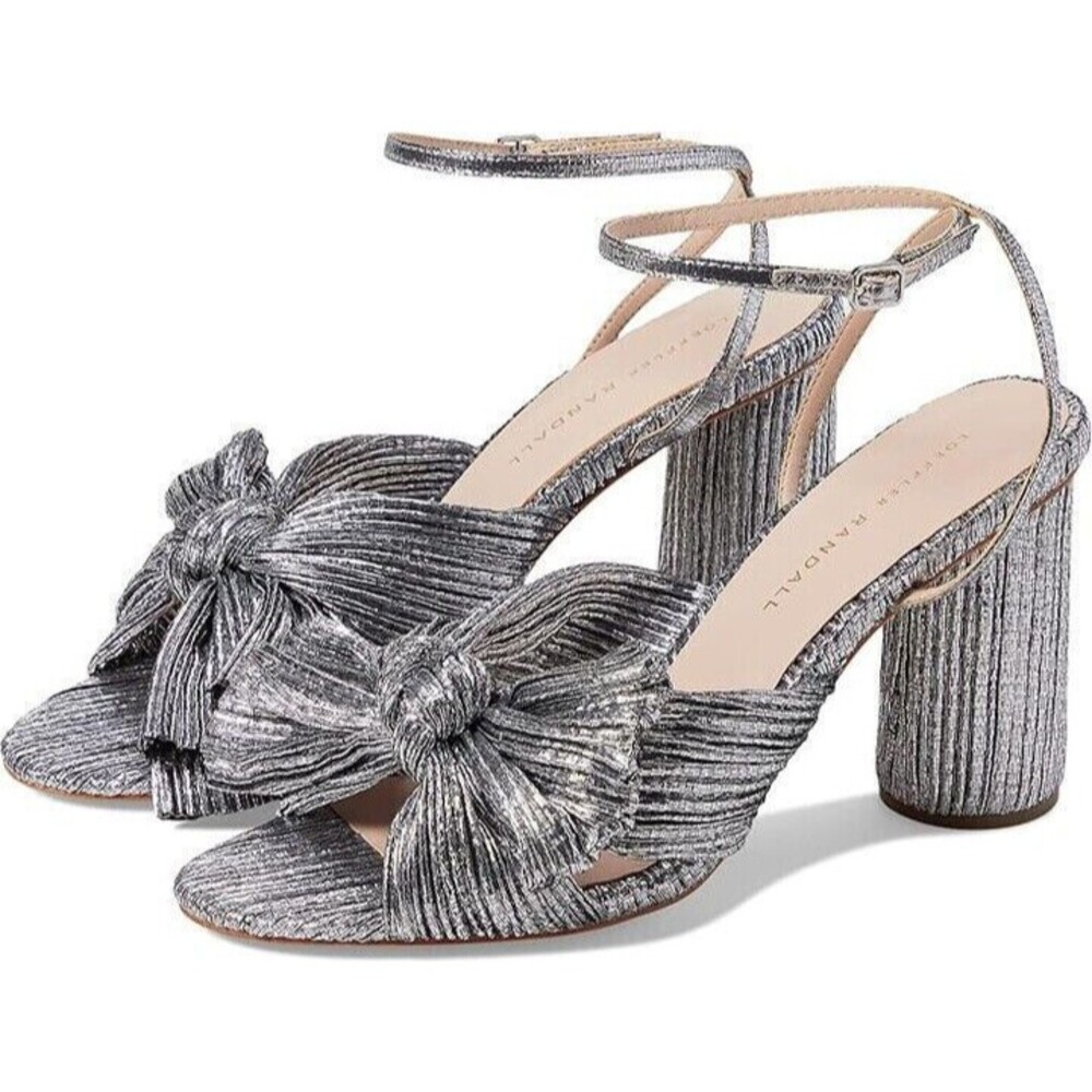 Loeffler Randall Camellia Platinum Silver Penny Knot Sandals Womens 6